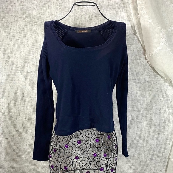 Roberto Cavalli navy sweater with ribbed sleeves - Picture 1 of 4